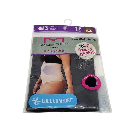 Maidenform Flexees High Waist Thong Womens 3XL Black Shapewear Cool Comfort Firm - Picture 1 of 2
